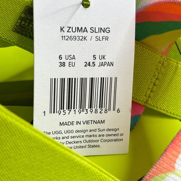 UGG Zuma Sling Back Strap Sandal Neon Green SN1126932K Kids US 6 NWB - Picture 8 of 9